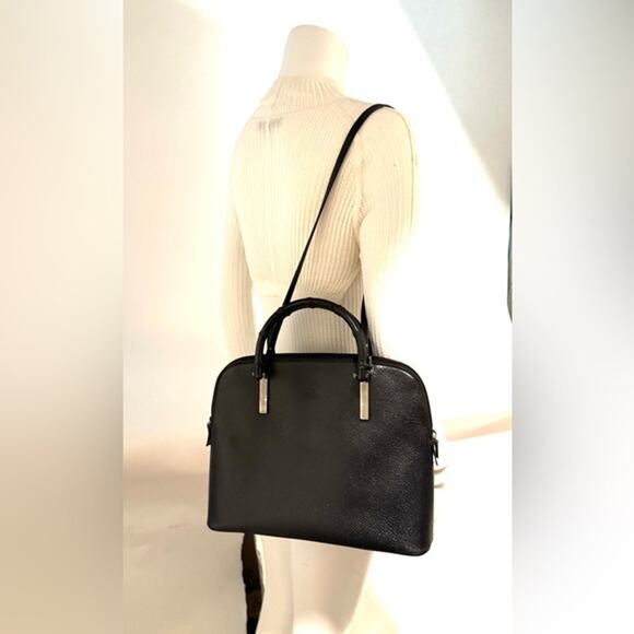 Gucci Black Pebble Grained leather w/bamboo handle /top zip/silver hardware - Picture 2 of 8